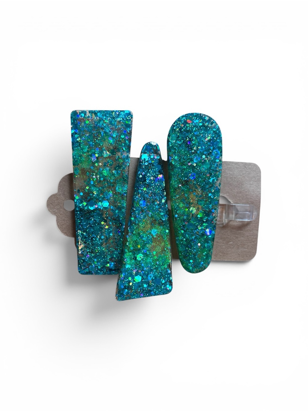 Sparkling Teal Resin Glitter Hair Clips - Set of 3 Handcrafted